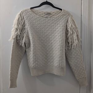 Niccolai Made In Italy Cream Textured Women's Sweater With Fringes M